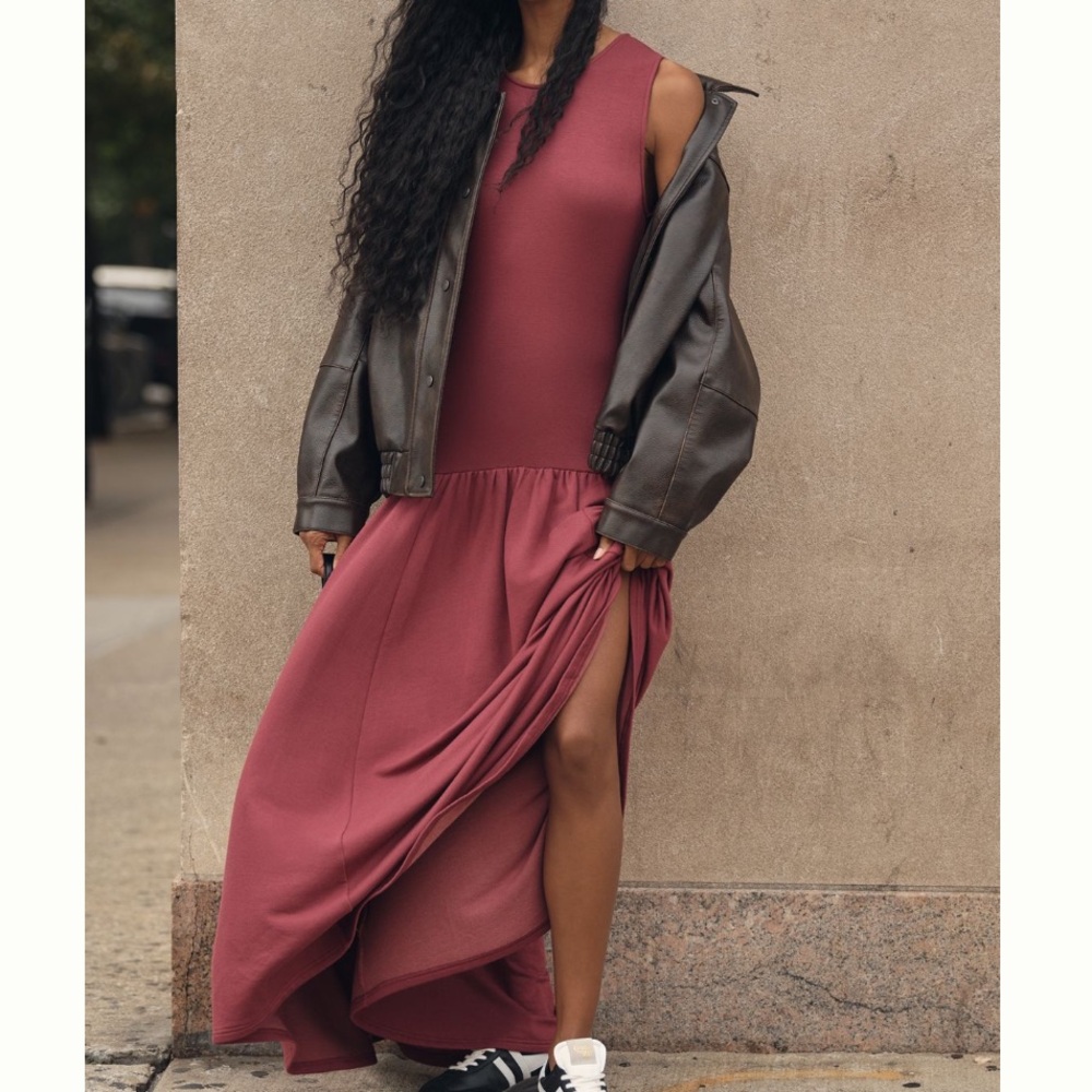 NWT DAILY PRACTICE by ANTHROPOLOGIE Sleeveless Drop-Waist Maxi Dress in Wine - Picture 4 of 4